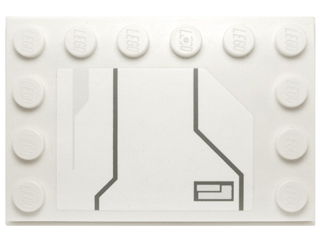Lego Tile, Modified 4 x 6 with Studs on Edges with Black Lines and Small Hatch Pattern Model Right Side (Sticker) - Set 7931 / White