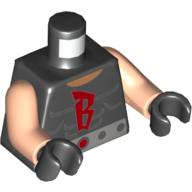 Lego Torso Vest, Muscles, Red 'B', Silver Belt with Red Buckle Print, Light Nougat Arms, Black Hands / Black