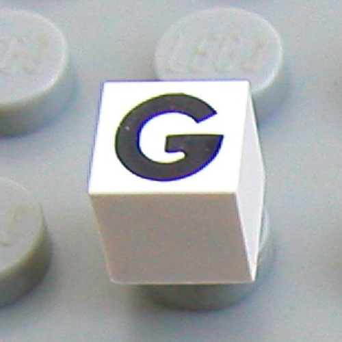 Lego Modulex Tile 1 x 1 with G Print - Black Lining on Top and Sides