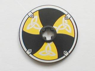 Lego Technic, Disk 3 x 3 with Viking Shield Black / Yellow 6 Section Pattern (Sticker) - Sets 7016 / 7019 / Black