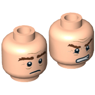 Lego Minifig Head Gimli, Dual Sided, Bushy Brown Eyebrows, Sad / Grimacing Print [Hollow Stud] / Light Nougat