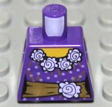 Lego Torso Female Blouse with Lavender Dots and White Flowers Collar, Gold Sash with Flower and Bow, Yellow Neck Pattern / Dark Purple