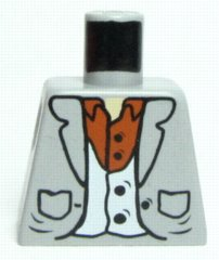 Lego Torso Suit Jacket Open with Lapels and Pockets over White Vest with Black Buttons and Dark Orange Shirt, Light Nougat Neck Pattern / Light Bluish Gray