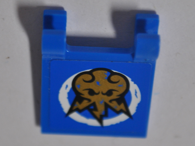 Lego Flag 2 x 2 Square with Flat Edge with Gold Ninjago Lightning Power Emblem Pattern on Both Sides (Stickers) - Set 70731 / Blue