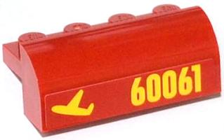 Lego Slope, Curved 2 x 4 x 1 1/3 with 4 Recessed Studs with Yellow '60061' and Airplane Pattern Model Left Side (Sticker) - Set 60061