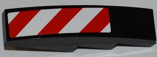 Lego Slope, Curved 4 x 1 with Large Red and White Danger Stripes Pattern (White Corners) Model Left Side (Sticker) - Set 4203 / Black