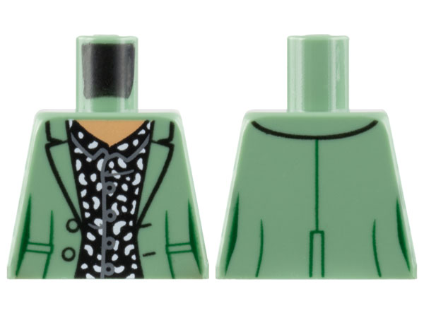 Lego Torso Jacket, Nougat Neck, Black Shirt with White Spots and Buttons Pattern / Sand Green