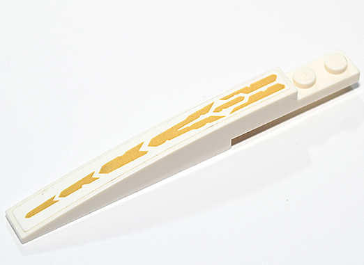 Lego Slope, Curved 10 x 1 with Gold Damaged Tapered Chevrons Pattern (Sticker) - Set 70676 / White