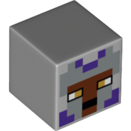 Lego Minifig Head Special, Cube with Pixelated Reddish Reddish Brown Face, Dark Purple and Silver Knights Helmet, Gold Eyes Print