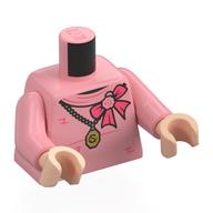 Lego Torso, Dark Pink Ribbon, Gold Necklace with Pendant Print, Warm Pink Arms, Light Nougat Hands