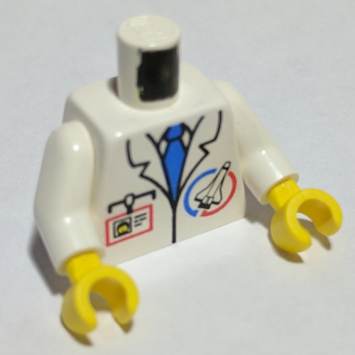 Lego Torso Jacket with Launch Command Logo, Blue Tie and ID Badge Print, White Arms, Yellow Hands