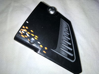 Lego Technic, Panel Fairing #13 Large Short Smooth, Side A with Air Intake and White and Orange Rhombuses Pattern (Sticker) - Set 9398