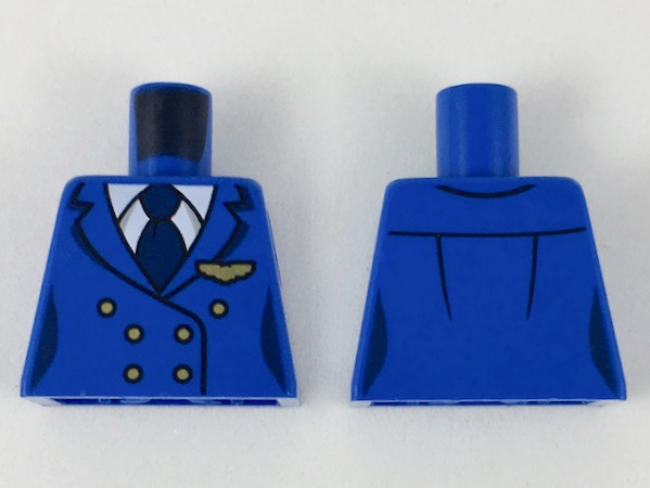 Lego Torso Female Jacket, White Shirt, Dark Blue Tie, Gold Wings Badge and Buttons Pattern / Blue