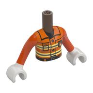 Lego Minidoll Torso Girl with Reddish Orange Firefighter Uniform, Bright Light Yellow/Silver Safety Stripes, Black Belt Print, Reddish Orange Arms, White Hands / Umber Brown