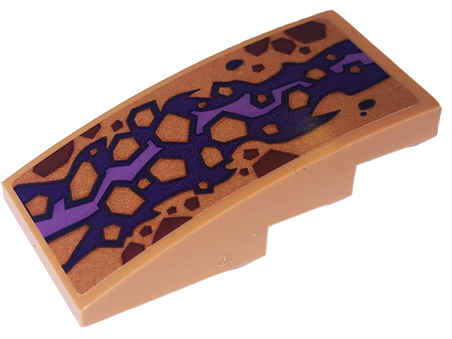 Lego Slope, Curved 4 x 2 with Dark Red Scales and Dark Purple and Medium Lavender Skin Bottom Half Pattern (Sticker) - Set 71793 / Nougat