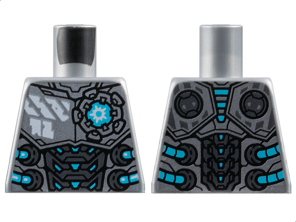 Lego Torso Silver Chest and Dark Silver Abdomen Armor Plates, White Markings, Medium Azure Crystal, Hoses and Trim Pattern / Flat Silver