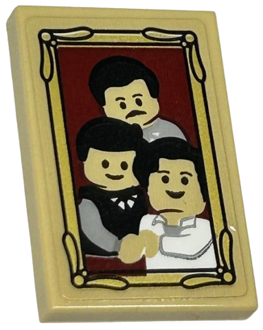 Lego Tile 2 x 3 with Dursley Family Portrait in Gold Frame Pattern (Sticker) - Set 75968 / Tan