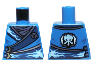 Lego Torso Ninjago Robe with Silver Buckles and Lightning Power Emblem Pattern / Blue