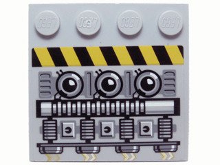 Lego Tile, Modified 4 x 4 with Studs on Edge with Engine and Black and Yellow Danger Stripes Pattern Model Left Side (Sticker) - Set 7666 / Light Bluish Gray
