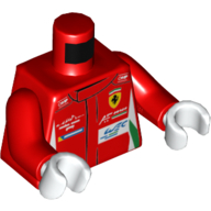 Lego Torso Racing Jacket with Green and White Trim, Ferrari Logo Print, Red Arms, White Hands / Red