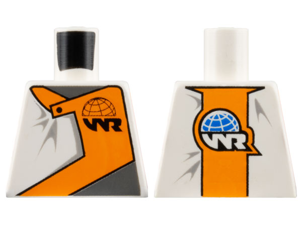 Lego Torso World Racers - WR Logo on Orange Inset Front and Back Pattern / White