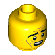 Lego Minifig Head Abraham Lincoln (Apocalypseburg Abe), Thick Eyebrows, Medium Nougat Brow Furrows and Cheek Lines, Surprised / Angry Print / Yellow