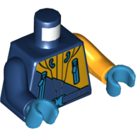 Lego Torso, Odd Arms, Jacket, Artic, Zippers, Belt, Hood Print, Left Bright Light Orange Arm, Right Dark Blue Arm, Dark Azure Hands / Dark Blue