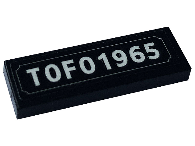 Lego Tile 1 x 3 with White 'TOFO1965' Pattern (Sticker) - Sets 10271 / 77942 / Black