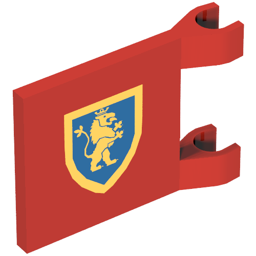 Lego Flag 2 x 2 Square [Thin Clips] with Lion Rampant Gold on Blue Shield Print / Red
