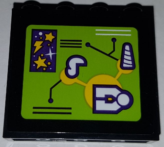 Lego Panel 1 x 4 x 3 with Side Supports - Hollow Studs with Lime Screen Pattern (Sticker) - Set 41454
