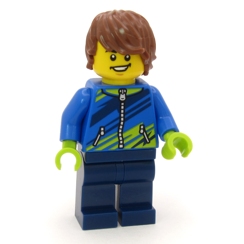Lego Mountain Biker, Blue Jacket, Dark Blue Legs