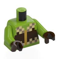 Lego Torso, Pixelated Dark Brown/Tan Jacket Print, Lime Arms, Dark Brown Hands / Lime