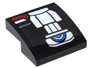 Lego Slope, Curved 2 x 2 x 2/3 with Silver Belt Pattern Model Right Side (Sticker) - Set 76051 / Black