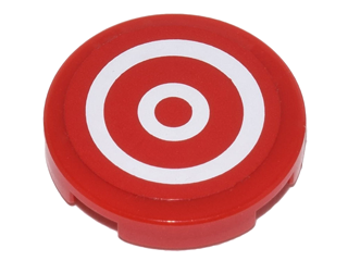 Lego Tile, Round 2 x 2 with Bottom Stud Holder with Red and White Concentric Circles (Bullseye) Pattern (Sticker) - Set 10244 / Red