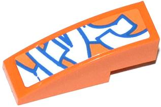 Lego Slope, Curved 3 x 1 with Blue and White Graffiti Tag Pattern (Sticker) - Set 70808