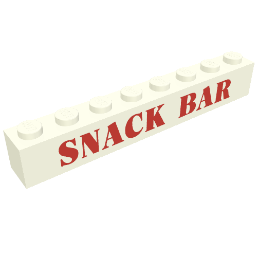 Lego Brick 1 x 8 with 'SNACK BAR' Red Print [Embossed] / White
