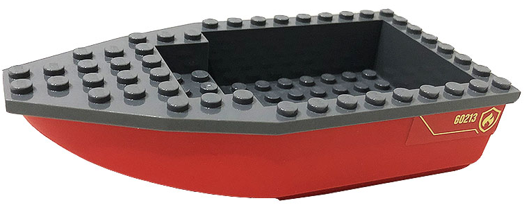 Lego Boat, Hull Unitary 16 x 8 with Dark Bluish Gray Top with Bright Light Yellow '60213' and Fire Logo Badge Pattern on Both Sides (Stickers) - Set 60213