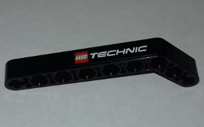 Lego Technic, Liftarm, Modified Bent Thick 1 x 9 (7 - 3) with LEGO TECHNIC Logo Pattern Model Right Side (Sticker) - Sets 9395 / 9398 / Black