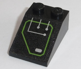 Lego Slope 33 3 x 2 with Silver Circuitry, 2 Lines Straight, 1 Line Bent in Lime Outline Pattern (Sticker) - Set 7709