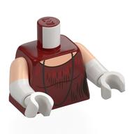 Lego Torso, Dual Molded Arms, Dress, Gold/Dark Bluish Grey Striped Decorations, Light Nougat Chest, Black Beaded Necklace Print, Light Nougat Sleeves Pattern, White Arms and Hands / Dark Red