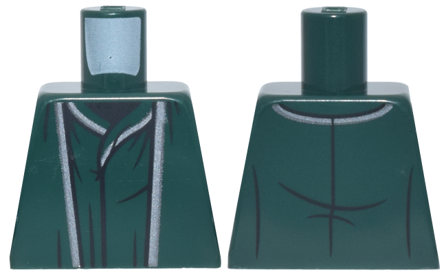 Lego Torso Robe with Lines and Folds and Silver Trim over Black Shirt Pattern / Dark Green