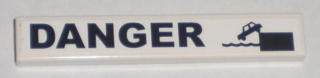 Lego Tile 1 x 6 with Black 'DANGER' and Falling Car Pattern (Sticker) - Set 8196 / White