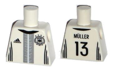 Lego Torso Soccer Shirt with Adidas Logo, 4 Stars and Eagle Front, 'MÜLLER 13' Back Pattern / White