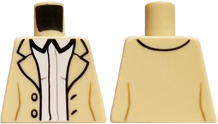 Lego Torso Jacket with Black Lapels, White Shirt Pattern / Tan