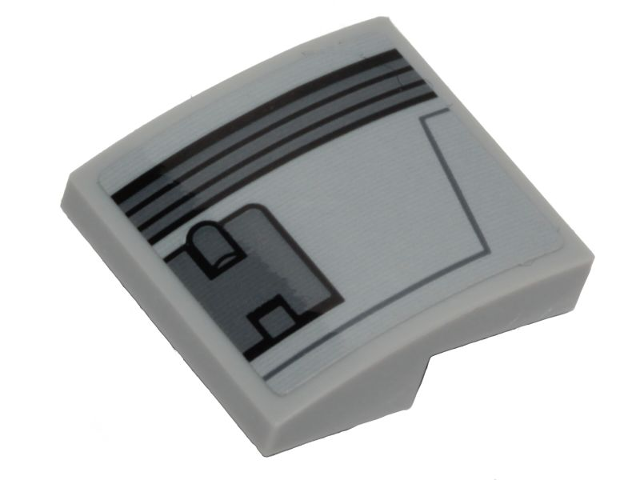 Lego Slope, Curved 2 x 2 x 2/3 with Black Ace TIE Interceptor Dark Bluish Gray Hull Plate Pattern Model Left Side (Sticker) - Set 75242