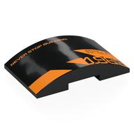 Lego Brick Curved 4 x 6 Double, 2 x 4 Cutout with Orange 'NEVER STOP BUILDING', '1963', 'BRUCE / MRL Est. 1963' Print