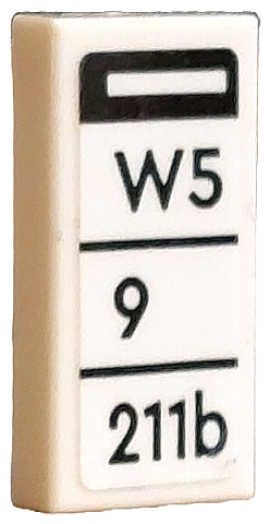 Lego Tile 1 x 2 with Bus Stop Sign with Black 'W5', Number 9 and '211b' Pattern (Sticker) - Set 910034 / White