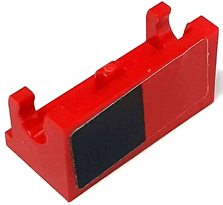 Lego Hinge Brick 1 x 2 Base with Black Rectangle on Red Background Pattern Model Left Side (Sticker) - Set 76906