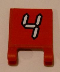 Lego Flag 2 x 2 Square with Flat Edge with White Number 4 with Black Outline on Red Background Pattern (Sticker) - Set 3569