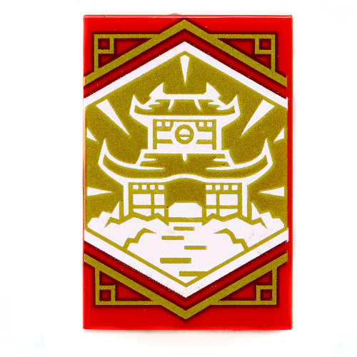 Lego Tile 2 x 3 with Golden Ninjago Flag Print / Red